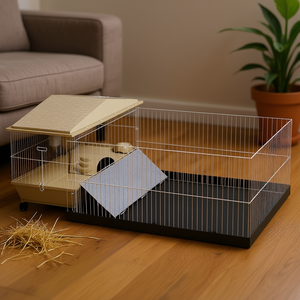 Enclos de jeu rectangulaire en plastique pour petits animaux, usage intérieur, pour cochons d'Inde, avec caractéristiques amovibles, tapis imperméable et mangeoire à foin - Product Image 2