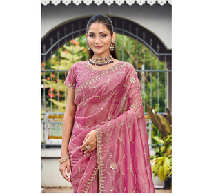 Fancy <b>Satin</b> <b>Saree</b> with Intricate Bead Work Elegant Designer Ethnic Wear for Women's Reception Party Celebrations - Product Image 2