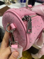 Sac de voyage pour femme en cuir PU à faible MOQ, avec strass scintillants et matière suédée à pois, à porter à la main
