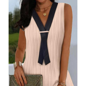 Frauen Weiß Plissee Tank Kleid Sommer Lässig Farb blockierende Falsche Krawatte Patch Vintage Loose Prom Kleider für Frauen - Product Image 6