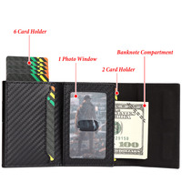 HUMERPAUL dompet kartu kredit Bank RFID, dompet pintar lipat tiga serat karbon Pop Up untuk pria