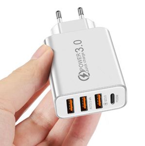 2A 3USB+PD Type-C QC3.0 18W PC Fireproof Material Cell Phone Charger Multi-Port Travel Charging Head Convenient Wholesale - Product Image 2