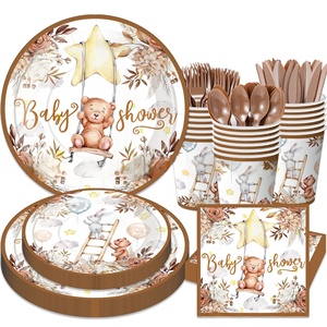 Hiện đại Teddy Bear bé tắm sinh nhật đảng trang trí Hot Bán Giới tính tiết lộ giấy tấm cup mô cupcake đứng bao gồm - Product Image 1