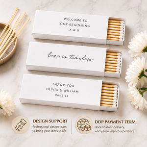 Personalized Modern Safety Printing Custom Bulk Recyclable White <strong>Match</strong> <strong>Boxes</strong> with Long Sticks - Product Image 2