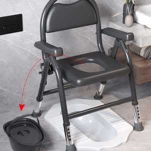 Portable Commode <b>Stool</b> For Elderly Foldable Reinforced Home Use With Seat 52cm Width <b>Adjustable</b> <b>Height</b> 42-52cm - Product Image 3