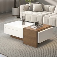 Table basse rectangulaire extensible moderne en noyer blanc pour salon, petite table d'appoint avec tiroir coulissant de rangement, écologique et durable