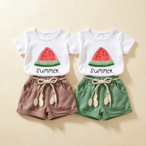 Conjunto de Ropa de Verano para Niñas de 2 a 8 Años, Precio de Fábrica, Camiseta de Manga Corta con Estampado de Sandía y Pantalones Cortos, Conjunto de 2 Piezas, Trajes para Niños - Product Image 1