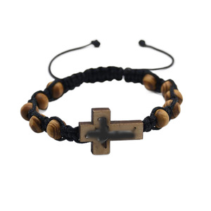 Cross <b>Bracelet</b> Black <b>Copper</b> Alloy Beads Adjustable Unisex Christian Gift Jewelry - Product Image 3