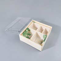 Boîte à sushi jetable en bois à 8/5 compartiments avec couvercle en PET, motifs grain de bois et feuilles de bambou, personnalisable pour le sucre, les nouilles, les jus et plus encore