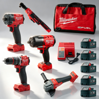 Kit d'outils professionnel Milwaukee - Série FUEL - Ensemble combiné puissant avec perceuse, meuleuse, tournevis et clé électrique pour les tâches lourdes