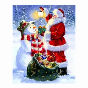 קיר אמנות מלא מקדחות חג המולד סנטה קלאוס ואיש שלג יהלומי רקמת ערכות עבור קיר תפאורה