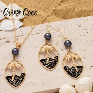 Cring CoCo recién llegados fábrica 14k Oro Negro perla Polinesia conjuntos de joyería hawaiana conjunto venta al por mayor