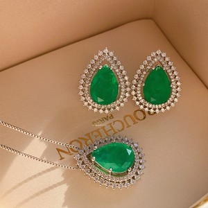 Europese Bestseller: 10X14Mm Peer-Gesneden Gesimuleerde Smaragd Bezet Met Gekleurde Edelstenen (3-delige Sieradenset) - Product Image 1