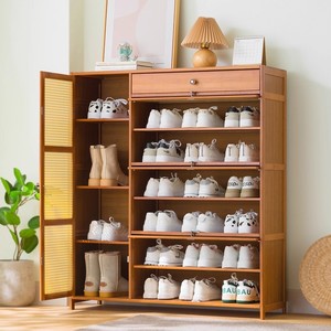 Bamboo and rattan woven <b>shoe</b> cabinet, dustproof, simple indoor <b>storage</b> for home use, with cabinet doors and <b>shoe</b> <b>rack</b>. - Product Image 4
