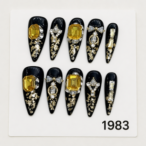 Luxury Stiletto Press <b>Nails</b> Handmade PMMA Full Cover Rhinestone Zircon COFFIN Shape Long Finger <b>Extensions</b> CE Certified 10 Pcs - Product Image 2