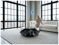 Ensemble de table basse Bulgari Black Modern Marble Top, fabriqué en marbre unique avec un design géométrique pour le mobilier de salon