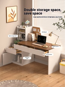 <span class=keywords><strong>Bureau</strong></span> rétractable minimaliste en bois massif avec étagère intégrée et tiroirs de rangement pour la chambre à coucher, la maison et les étudiants. - Product Image 3