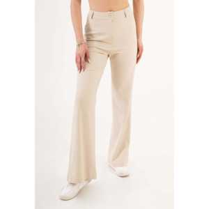 Pantalon taille haute pour filles, couleur crème, bouton unique, tissu respirant, coupe droite évasée, taille XL, pour l'été - Product Image 1