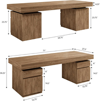 Bureau d'écriture rustique moderne avec 2 tiroirs de rangement, poste de travail informatique brun rustique pour usage domestique ou professionnel