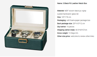 Boîte à montres et bijoux de luxe OEM à deux couleurs avec dessus en verre, 3 emplacements, extérieur en cuir PU et doublure en velours