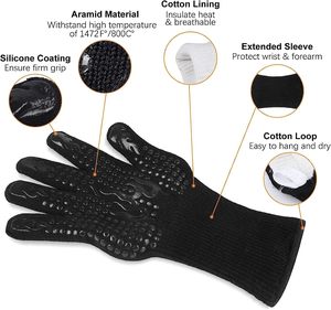 Gants de barbecue, gants de four, gants de grillade - 1472 ℉   Gants de four résistants à la chaleur extrême avec doigts - Product Image 2