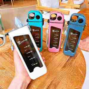 แก้วพลาสติกทรงเหลี่ยมทันสมัย ขนาด 350 มล. ปลอดสาร BPA เหมาะสำหรับเล่นกีฬา พกพาสะดวก มีขีดบอกปริมาณ สำหรับเด็ก ใช้กลางแจ้ง - Product Image 1