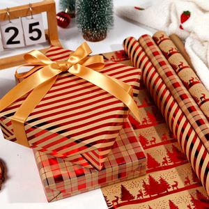 Papel de regalo de Navidad al por mayor de fábrica con estampado en caliente 43*300 cm papel de regalo Kraft - Product Image 1
