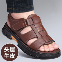 Sandales en cuir pour hommes, taille 36, grande taille 48, chaussures de plage décontractées pour hommes, chaussures à semelle épaisse avec fermeture Velcro, vente en gros
