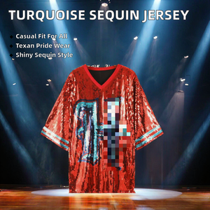 เสื้อเชิ้ตผ้าแคนวาสโพลีเอสเตอร์สีฟ้าเทอร์ควอยซ์ ปักโลโก้ด้วยเลื่อมสีขาว สำหรับผู้หญิงชาวเท็กซัสในช่วงฤดูร้อน - Product Image 2