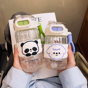 Cute Cartoon Glass Water <b>Bottle</b> With Strap Portable For Students And Girls 500Ml - Product Image 3