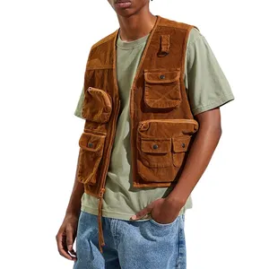 New Style Custom design Multipocket Vest 100% Cotton Waistcoat Utility Corduroy Mens Cargo Vests