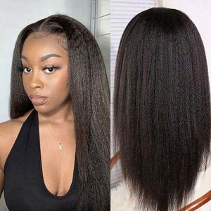 Perruques en cheveux humains vierges naturels noirs, lisses et crépus, sans colle, avec dentelle frontale transparente 13x4, longueur de 8 à 30 pouces - Product Image 5