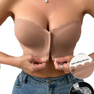 Factory ODM Soft Breathable Front Closure Wavy Trim <strong>Bra</strong> Adjustable <strong>Bras</strong> WomenPush-Up Anti slip Front Strapless Buckle <strong>Bra</strong> Women - Product Image 3