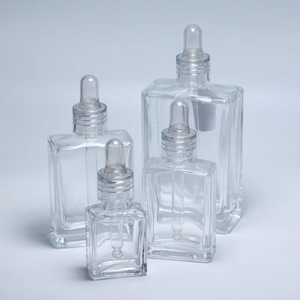 Flat square Rectangle Luxury 15ml 30ml 50ml 100ml Glass <b>Dropper</b> <b>Bottles</b> with Crystal clear Collar for Serum Essential Oil - Product Image 5