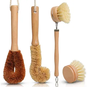 Wholesale Custom Logo Eco Friendly Bamboo Wood Dish Scrub Brush with Handle to Wash Dishes