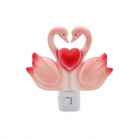 Veilleuse LED Cœur de Cygne Rose Romantique, Lampe Décorative Fantaisie en Silicone à Brancher, Cadeau de Saint-Valentin, Éclairage Doux et Chaleureux pour Chambre à Coucher