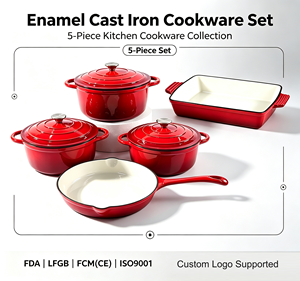Set di Pentole in Ghisa 5 Pezzi, Adatte al Forno, Padelle e Pentole per Cucina, Set di Pentole per Fornelli a Induzione e Gas - Product Image 1