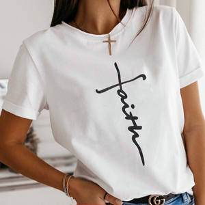 Camiseta de manga corta con cuello redondo para <span class=keywords><strong>mujer</strong></span>, Camiseta con estampado de letras <span class=keywords><strong>WISH</strong></span> 2022 - Product Image 1