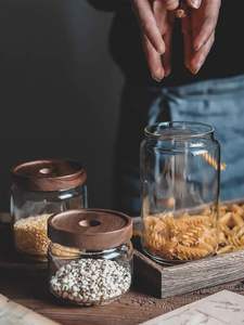 Contenedor de almacenamiento de alimentos para cocina, organizador de vidrio con tapa redonda de bambú, frascos herméticos para Fideos, cereales, arroz y aperitivos - Product Image 4