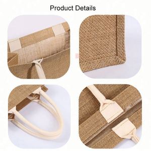 Sacs fourre-tout réutilisables personnalisés avec logo, sacs de courses en coton recyclé, sacs fourre-tout en jute pour cadeaux de mariage et promotion - Product Image 6