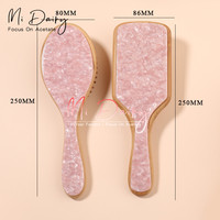 MiDairy BROSSE ET PEIGNE À CHEVEUX LOGO PERSONNALISÉ en Bambou Naturel, Coussin d'Air en Bois, Accessoires en Acétate, Brosse à Cheveux Douce en Poils de Chèvre, Personnalisable