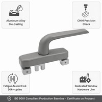 Manilla Espagnolette para Ventana de Aluminio, Apertura Exterior, Área Pública, 180 mm de Altura, Base de 115x32 mm, Acabado Mate con Recubrimiento en Polvo