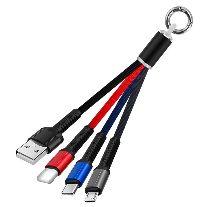3 in 1 พวงกุญแจสาย USB สายไนลอนถักสําหรับโทรศัพท์มือถือ Phon โลโก้ที่กําหนดเอง