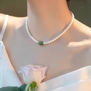 Natural Hotan <b>Jade</b> V-Neck Necklace 14K Gold Wrapped Light Luxury Vintage Style with Y-Shaped Collar Gift for Women - Product Image 1