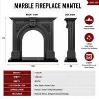 Cheminée en marbre noir de style antique BSA, sculptée à la main, avec un relief floral et fruité, pour villa, intérieur