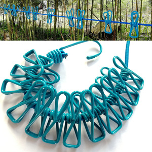 Corde à linge rétractable portable avec 12 pinces, ligne de séchage coupe-vent pour usage intérieur et extérieur - Product Image 5