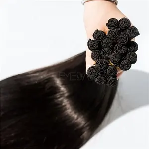 มือผูก Weft Hair Extension ธรรมชาติสีดำ # 1B Unprocessed Virgin Hair Hair และราคาไม่แพง