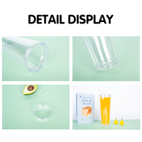 Bouteille isotherme en plastique double paroi de 24 oz avec paille, design transparent type Mason, couvercles colorés, bouchon intérieur, isolation thermique