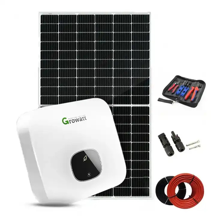 Growatt 6KW 10KW 12KW Off Grid Hybrid Inverter Solar Kit System With 585W For Nuuko Full Black Pv Module