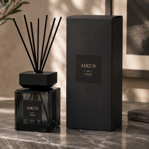 Aikun Large Capacity Black Glass 1000ml Reed <b>Diffuser</b> Set for Home Hotel Velvet Oud Fragrance Gift Box Wholesale Long Lasting Ar - Product Image 1